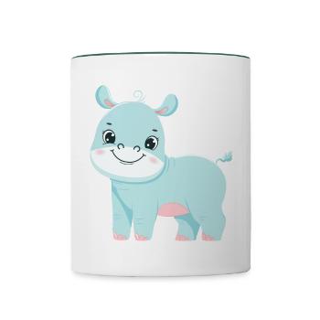 Hippo Family Mother Baby T-Shirt - Contrasting Mug - white/dark green - Front