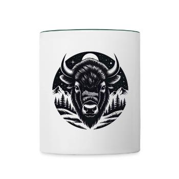 Bison portrait proud bison bull - Contrasting Mug - white/dark green - Front