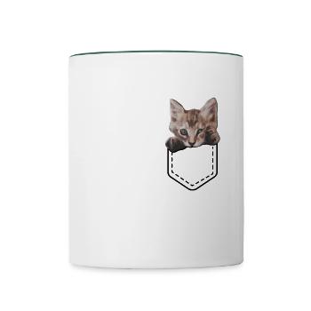 Chats, chat, dame, chat, amoureux, chat, figure - Mug contrasté - blanc/vert foncé - Devant