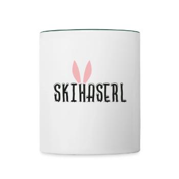 Skihaserl Skihase mit Ohren - Tasse zweifarbig - Weiß/Dunkelgrün - Vorne