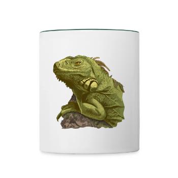 Iguana head animal 3D nature animal protection - Contrasting Mug - white/dark green - Front