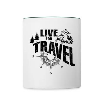 Vivre pour voyager, voyager dans le monde - Mug contrasté - blanc/vert foncé - Devant