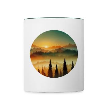 Forest Mountains Sunrise Hiking Mountaineering - Contrasting Mug - white/dark green - Front