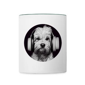 Hund DJ Kopfhörer - Tasse zweifarbig - Weiß/Dunkelgrün - Vorne