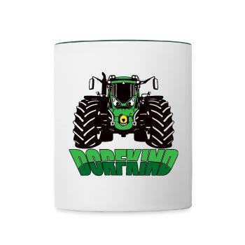 Dorfkind - Trecker, Traktor, Landwirtschaft, Agrar - Tasse zweifarbig - Weiß/Dunkelgrün - Vorne