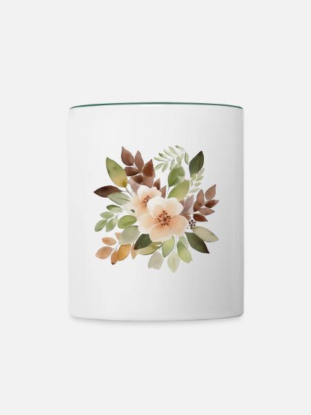 Wunderschöne Blumen im Boho Stil - Tasse zweifarbig - Weiß/Dunkelgrün