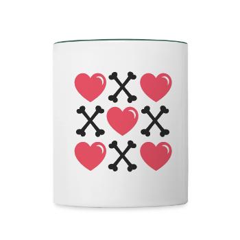 Valentines Day Hearts and Bones - Contrasting Mug - white/dark green - Front