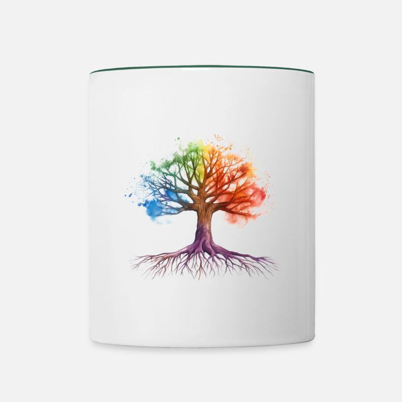 Bunter Baum - Tasse zweifarbig - Weiß/Dunkelgrün