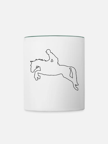 Springendes Pferd im Oneline Design - Tasse zweifarbig - Weiß/Dunkelgrün