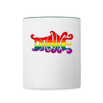 Danke Regenbogen Vielfalt sixties bunt Dankbarkeit - Tasse zweifarbig - Weiß/Dunkelgrün - Vorne