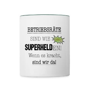 Betriebsrat Personalrat Superheld DANKESCHÖN - Tasse zweifarbig - Weiß/Dunkelgrün - Vorne