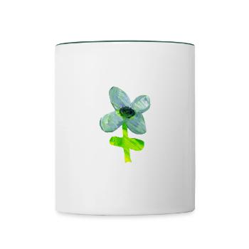 T-shirt fleur avec fond blanc - Mug contrasté - blanc/vert foncé - Devant