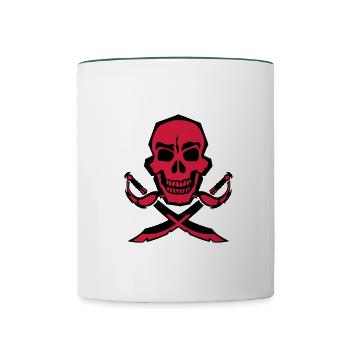 saber head death skull crosses 1 - Contrasting Mug - white/dark green - Front