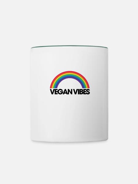 Vegan Vibes - Modernes Design - Tasse zweifarbig - Weiß/Dunkelgrün