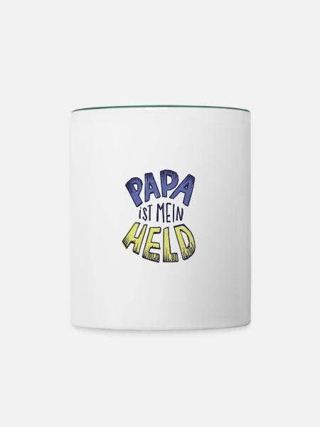 Papa ist mein Held! - Tasse zweifarbig - Weiß/Dunkelgrün