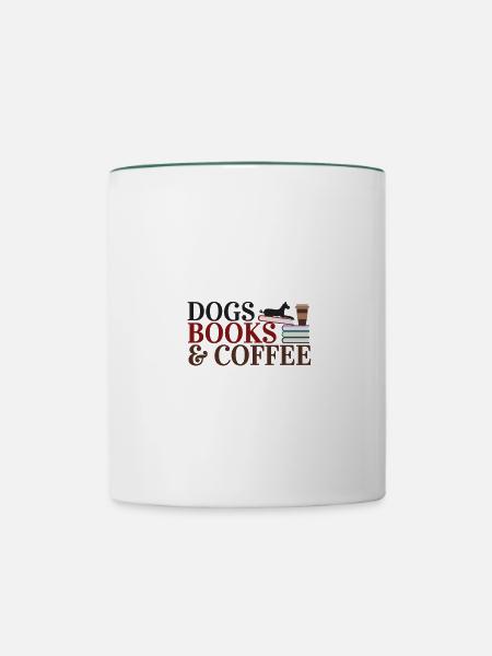Dogs, Books & Coffee - Tasse zweifarbig - Weiß/Dunkelgrün
