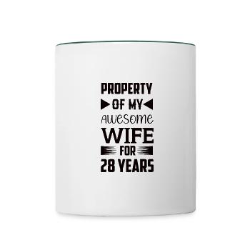 28 Jahre Verheiratet Nelkenhochzeit Geschenk - Tasse zweifarbig - Weiß/Dunkelgrün - Vorne