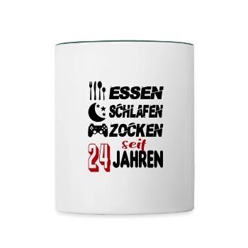 Geburtstag 24 Zocken Spielen Gaming Schlafen - Tasse zweifarbig - Weiß/Dunkelgrün - Vorne