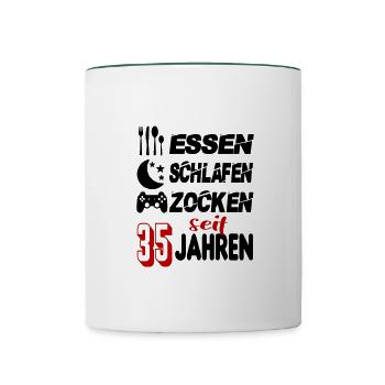 Geburtstag 35 Zocken Spielen Gaming Schlafen - Tasse zweifarbig - Weiß/Dunkelgrün - Vorne