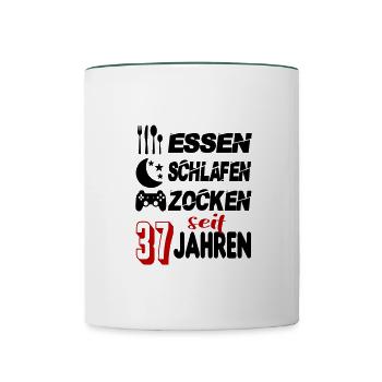 Geburtstag 37 Zocken Spielen Gaming Schlafen - Tasse zweifarbig - Weiß/Dunkelgrün - Vorne