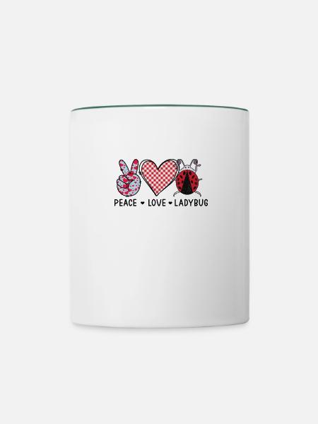 Frieden Liebe Marienkäfer - Tasse zweifarbig - Weiß/Dunkelgrün