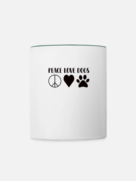 Frieden Liebe Hunde - Tasse zweifarbig - Weiß/Dunkelgrün