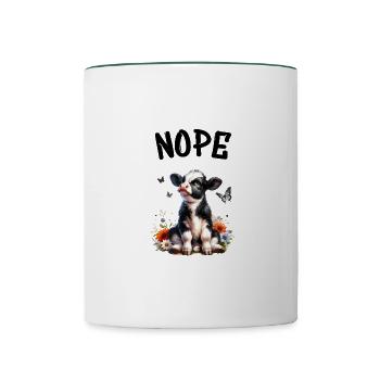 Cow Saying Nope for Boys and Girls - Contrasting Mug - white/dark green - Front