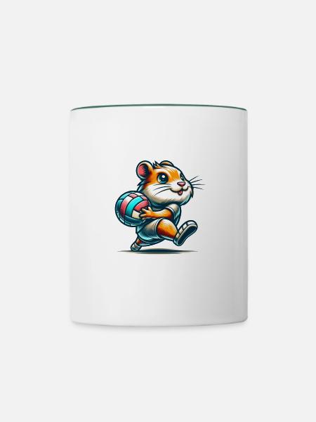 Niedlicher Hamster Mit Volleyball - Tasse zweifarbig - Weiß/Dunkelgrün