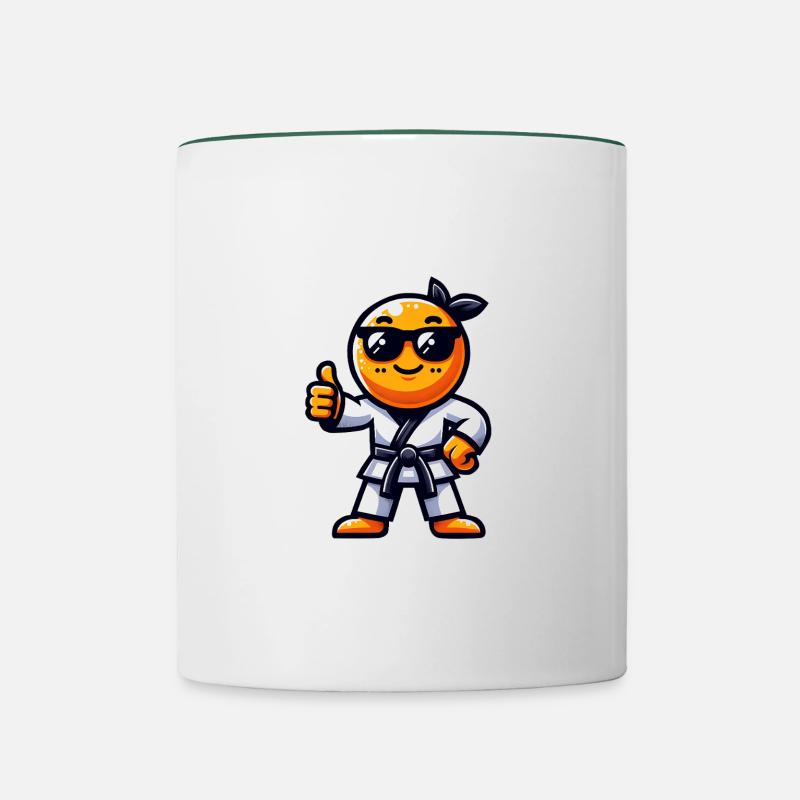 Karaté Orange avec lunettes de soleil - Mug contrasté - blanc/vert foncé
