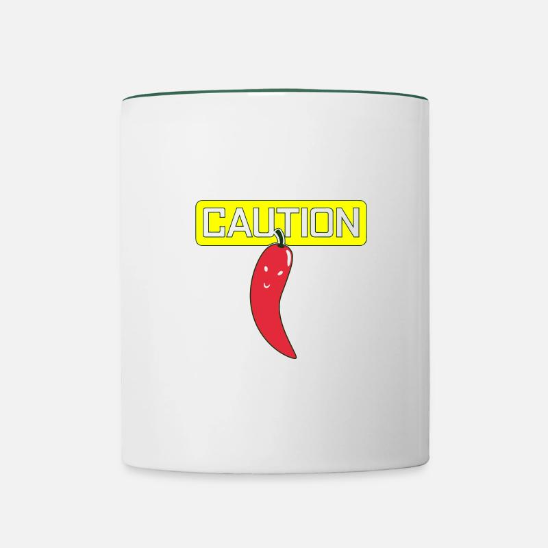 CAUTION HOT CHILI vectorgraphic - Contrasting Mug - white/dark green