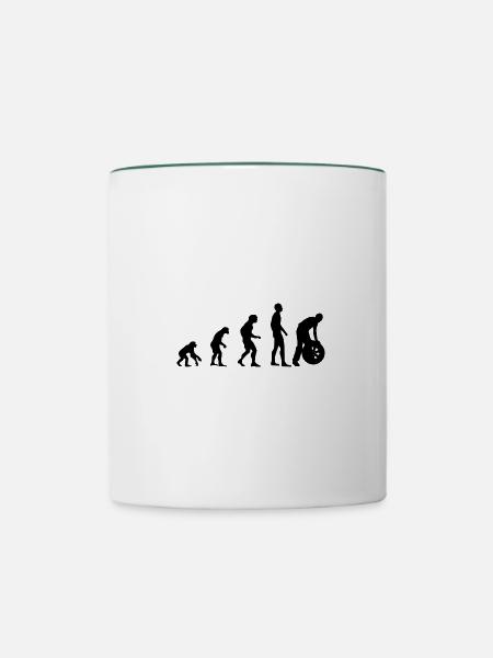 Evolution Mechaniker - KFZ - Auto - Geschenkidee - Tasse zweifarbig - Weiß/Dunkelgrün