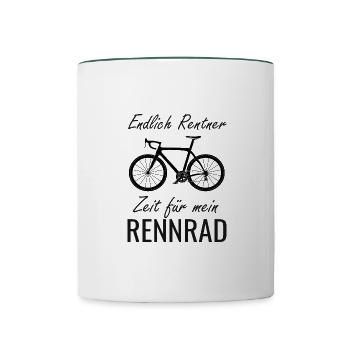 Endlich Rentner Zeit für mein Rennrad - Tasse zweifarbig - Weiß/Dunkelgrün - Vorne