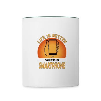 Smartphone Mobile Phone Phone Life is better - Contrasting Mug - white/dark green - Front