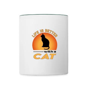 Chat Chat Chat Amoureux La vie est meilleure - Mug contrasté - blanc/vert foncé - Devant