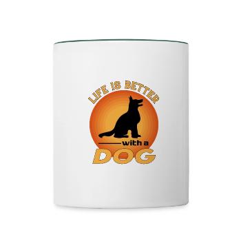 Hund Dog Gassi gehen Life is better - Contrasting Mug - white/dark green - Front