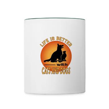 Hund Katze Haustiere Life is better - Contrasting Mug - white/dark green - Front