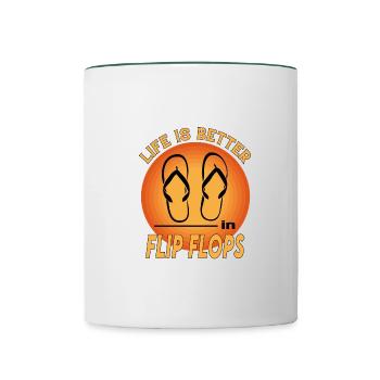 Flip Flops Sandalen Schuhe Life is better - Contrasting Mug - white/dark green - Front