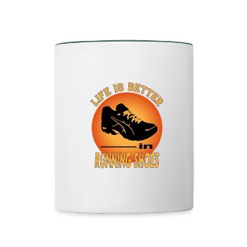 Running Shoes Turnschuhe Life is better - Tasse zweifarbig - Weiß/Dunkelgrün - Vorne