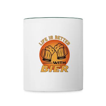 Bier Beer Alkohol Alcohol Saufen Life is Better - Tasse zweifarbig - Weiß/Dunkelgrün - Vorne