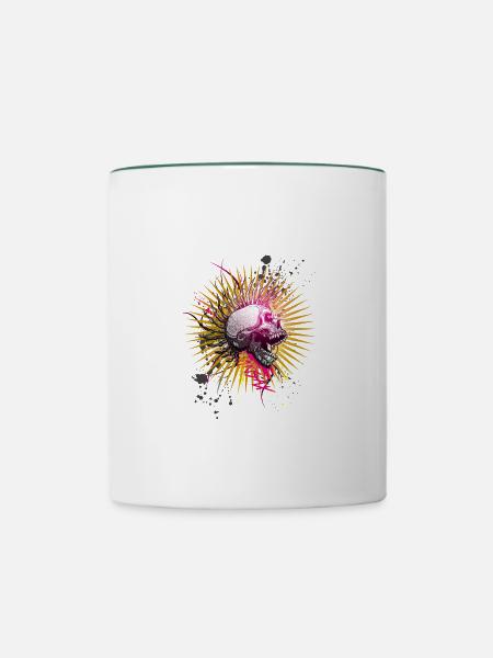 Punkschädel - Tasse zweifarbig - Weiß/Dunkelgrün