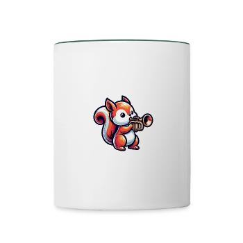Niedliches Eichhörnchen Mit Trompete - Tasse zweifarbig - Weiß/Dunkelgrün - Vorne
