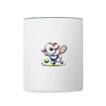 Lustiges Ziegen Tennis Spieler Design - Tasse zweifarbig - Weiß/Dunkelgrün - Vorne