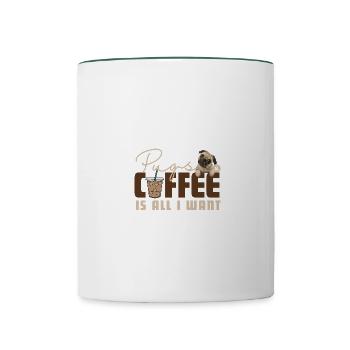 Stylish Pugs & Coffee Font Design - Contrasting Mug - white/dark green - Front
