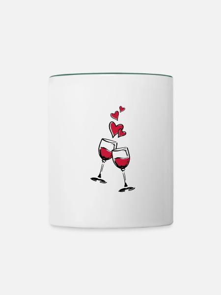 rotwein herzen - Tasse zweifarbig - Weiß/Dunkelgrün
