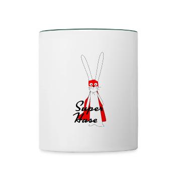 Der coole Super Hase - Tasse zweifarbig - Weiß/Dunkelgrün - Vorne