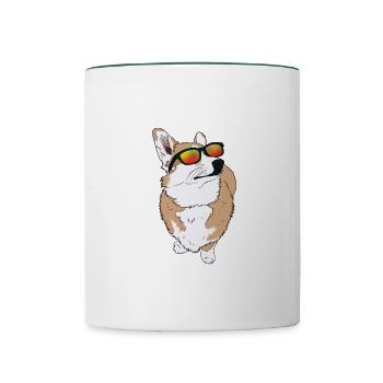 Cool corgi with sunglasses gift idea - Contrasting Mug - white/dark green - Front
