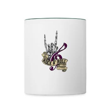 Rock and Roll mit Skelett und Note Geschenkidee - Tasse zweifarbig - Weiß/Dunkelgrün - Vorne