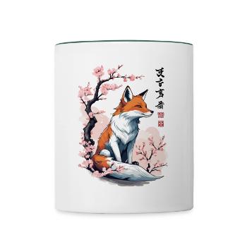 Magic Fox Cherry Blossoms Japan Kanji Design - Contrasting Mug - white/dark green - Front