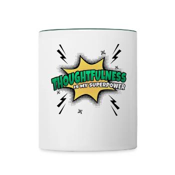 Prudence is my superpower trait - Contrasting Mug - white/dark green - Front