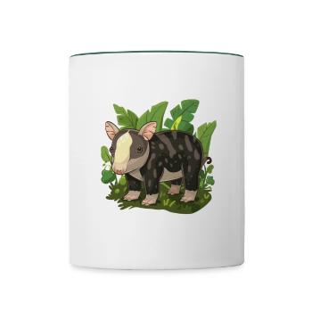 Niedliche Bergtapir-Illustration - Entzückendes Tier - Tasse zweifarbig - Weiß/Dunkelgrün - Vorne